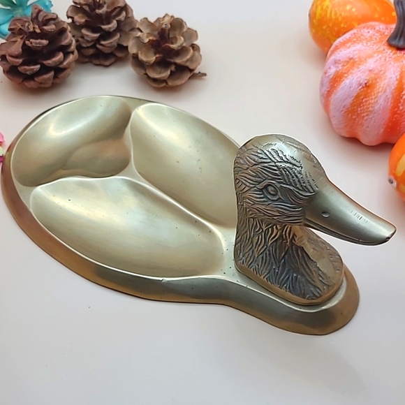 VTG 60s All Brass Duck Head Men's Dresser Caddy Catch All Valet Trinket Tray - Picture 2 of 7